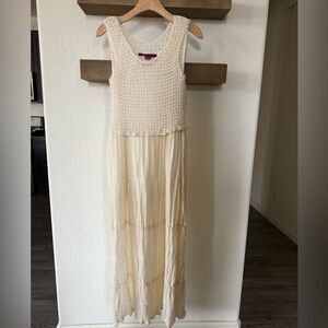 Mix Nouveau|Vintage 90’s tiered ruffle white Maxi dress with crotchet & florals•